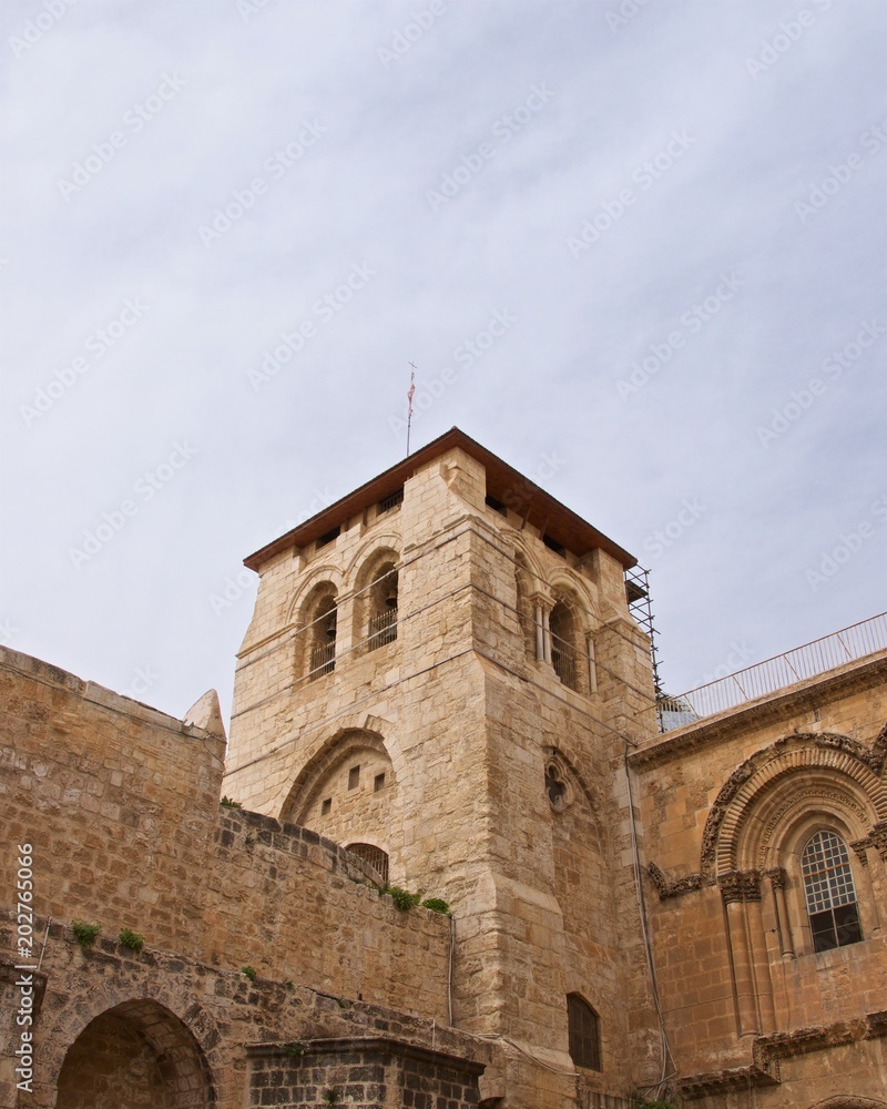 Tower at the Church of Holy Sepulchre in Old Jerusalem, Israel