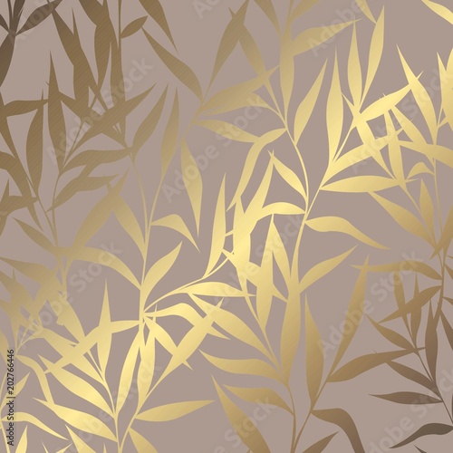 Fototapeta Naklejka Na Ścianę i Meble -  Luxury golden pattern with branches on a brown background. Elegant decorative vector pattern