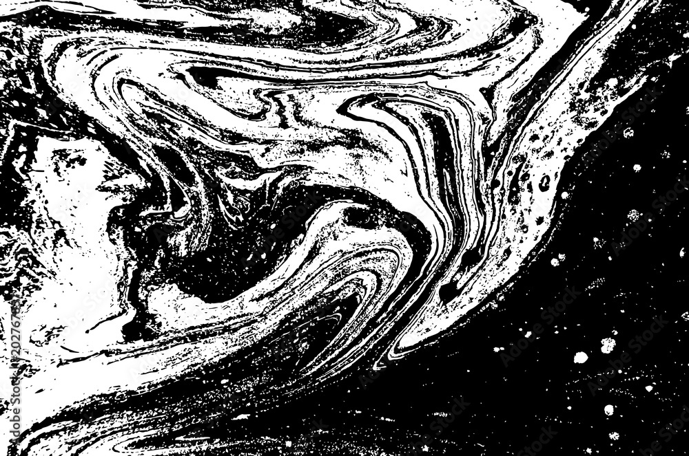 Obraz premium Black and white liquid texture. Hand drawn marbling illustration. Abstract vector background. Monochrome marble pattern.