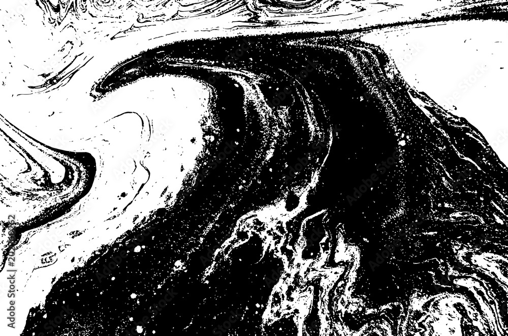 Obraz premium Black and white liquid texture. Hand drawn marbling illustration. Abstract vector background. Monochrome marble pattern.