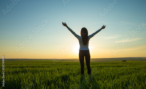 Free Happy Woman Enjoying Nature. Beauty Girl Outdoor. Freedom concept.