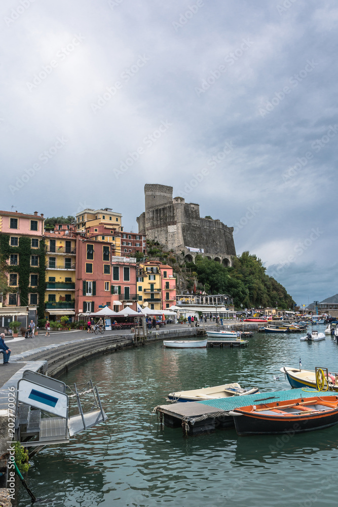 View of Lerici from the port, Liguria, Italy