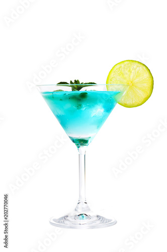 Blue cocktails decorated with lemon
