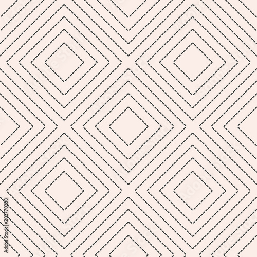 Abstract seamless pattern with linear dotted rhombuses. Geometrical embroidery background. Vector illustration.