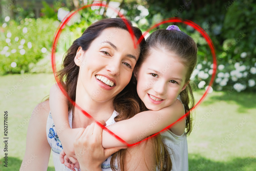 heart against mother and daughter smiling at camera heart against mother and daughter smiling at camera