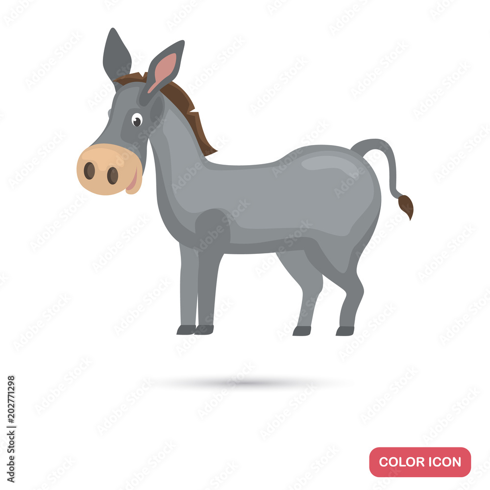 Donkey farm animal color flat icon