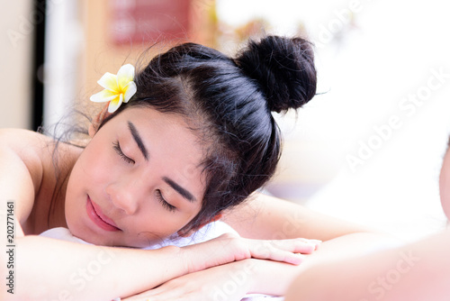 Portrait of duo beautiful asian people with close up view and close up eyes. Beauty  healthy  spa and relaxation concept.
