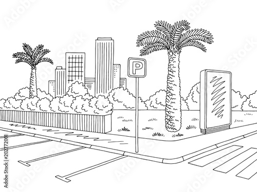 Parking graphic black white city landscape sketch illustration vector