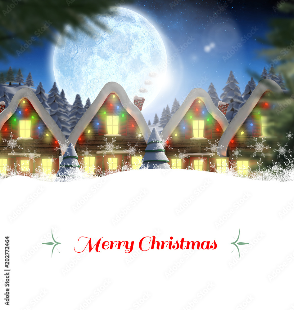 Christmas greeting card against quaint town with bright moon