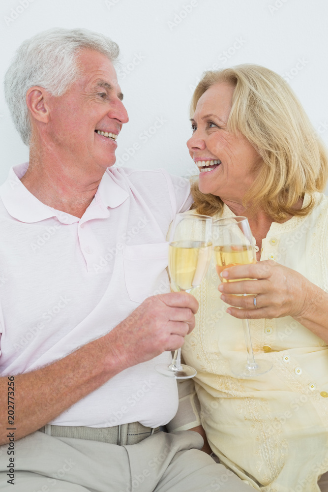 Senior couple with champagne flutes at home Senior couple with champagne flutes at home