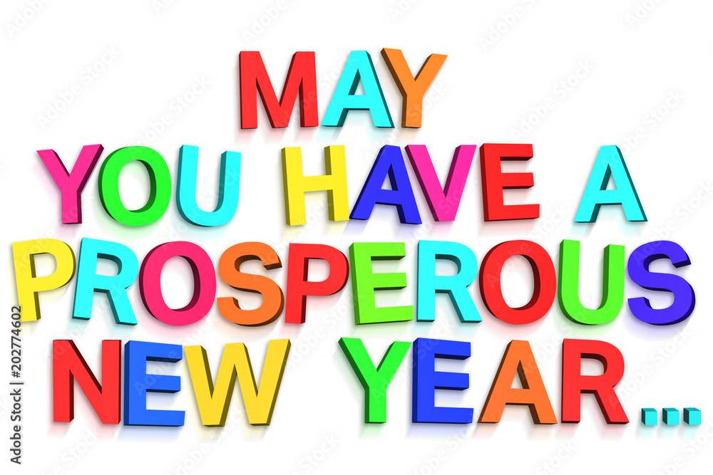 New year greeting in colourful letters on white background