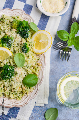 Traditional pasta tripoline with pesto photo