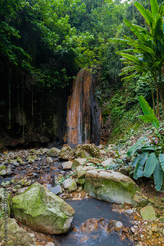 A View Diamond Waterfalls, in Diamond Botanical Gardens, Soufrière, St. Lucia