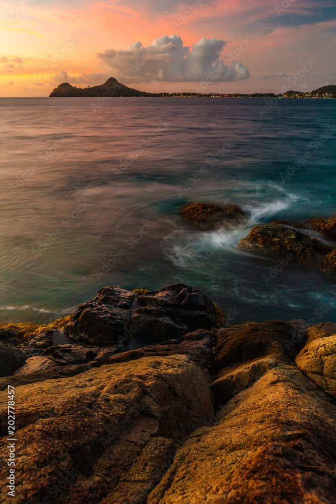 A View of Pigeon Island at Sunset, St. Lucia
