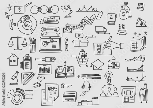 Business doodles office development investment analytics finance.