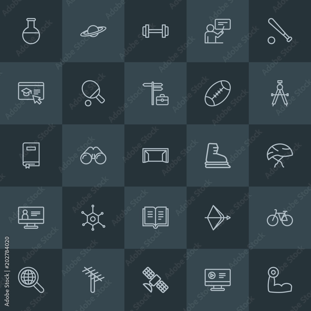 Modern Simple Set of science, sports, education Vector outline Icons. Contains such Icons as internet, earth, chemistry, antenna, view and more on dark background. Fully Editable. Pixel Perfect. Modern Simple Set of science, sports, education Vector outline Icons. Contains such Icons as internet, earth, chemistry, antenna, view and more on dark background. Fully Editable. Pixel Perfect.