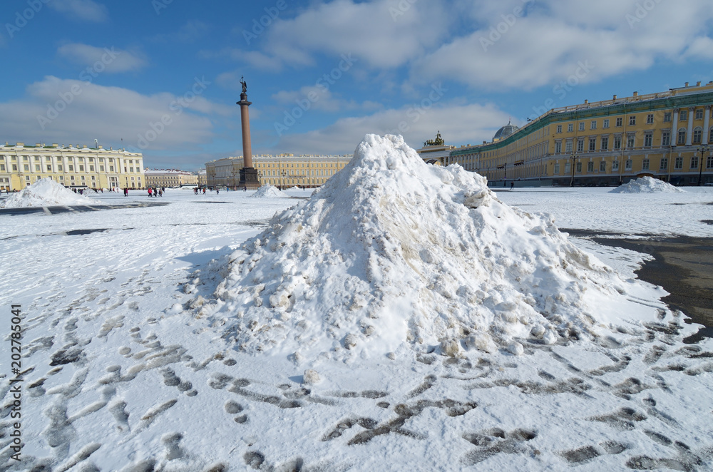 A snowdrift in the town square.