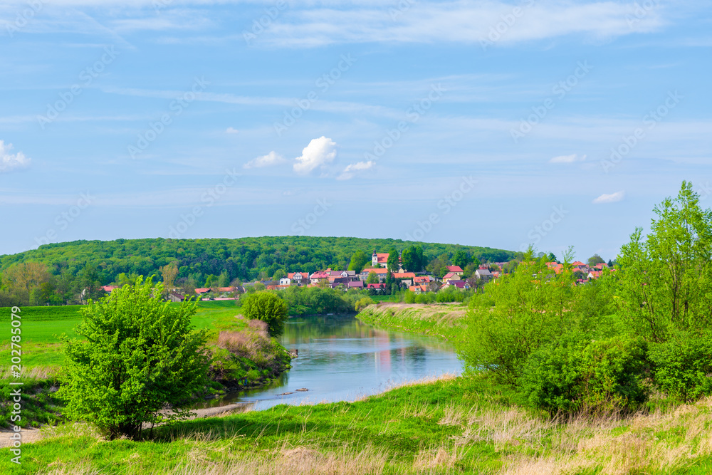 View of Czernichow village located on bank of Vistula river, Poland