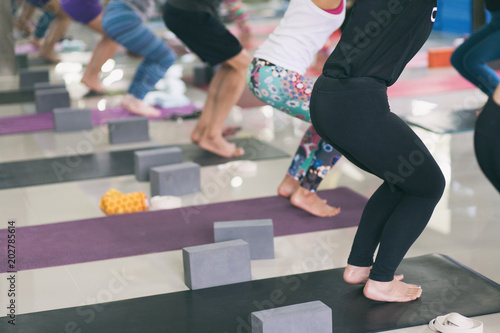 Women exercising in fitness studio yoga classes