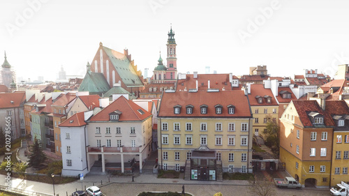 Aerial Panoramic View On Old Town In Warsaw