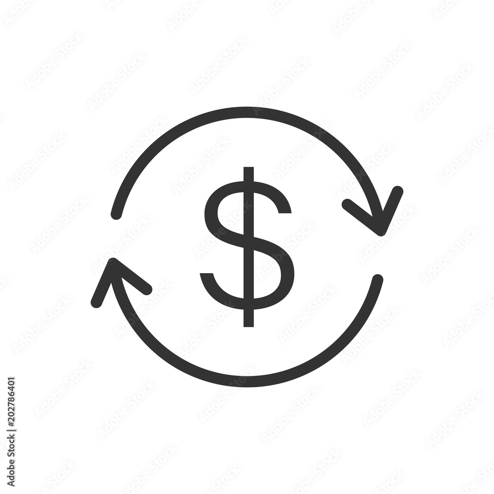 Money dollar with arrow icon in flat style. Exchange rate money illustration on white isolated background. Financial strategy business concept. Money dollar with arrow icon in flat style. Exchange rate money illustration on white isolated background. Financial strategy business concept.
