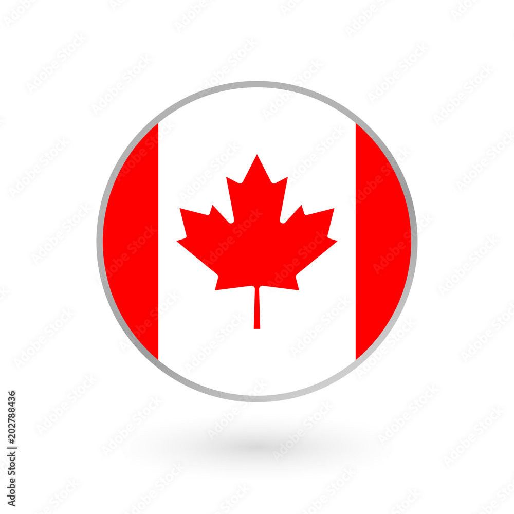 Canada flag icon isolated on white background. Canadian round badge. Vector illustration. Canada flag icon isolated on white background. Canadian round badge. Vector illustration.