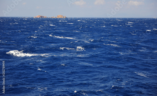 Deep blue water of stormy sea