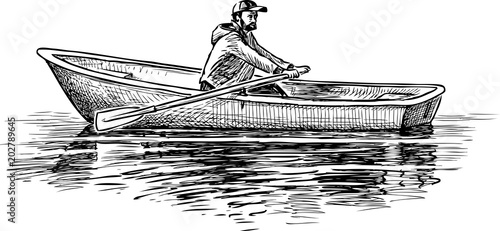 Sketch of a man with oars in a boat