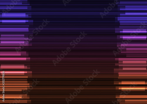 purple orange frequency bar overlap in dark background, stripe layer backdrop, technology template, vector illustration