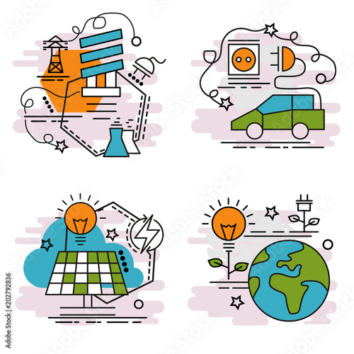 Set of outline icons of Renewable Energy..Colorful icons for website, mobile, app design and print.