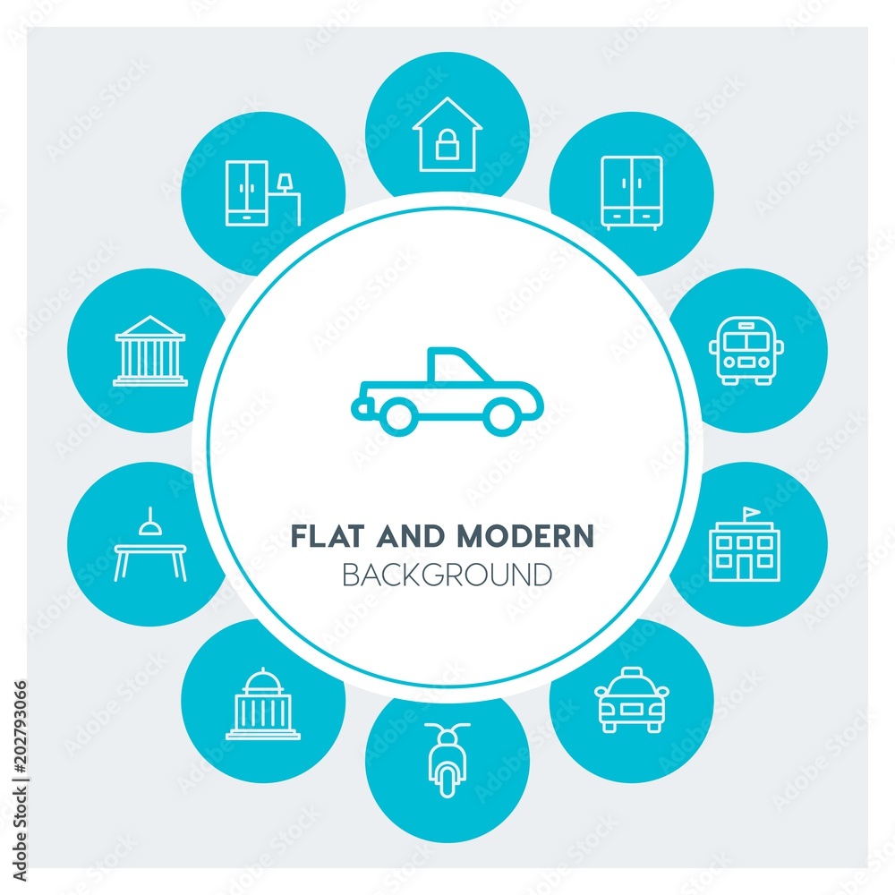 Φωτογραφία transports, buildings, furniture Infographic Circle outline Icons Set