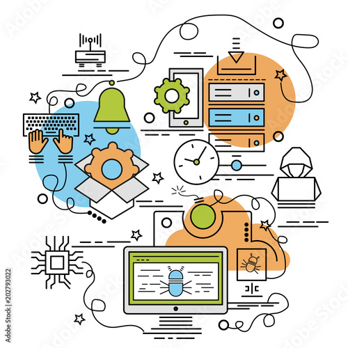 Flat colorful design concept for Ddos Attack. Infographic idea of making creative products..Template for website banner, flyer and poster.