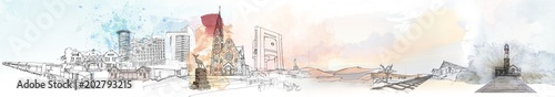Illustration of African City (Windhoek) through sketch and waterpaint