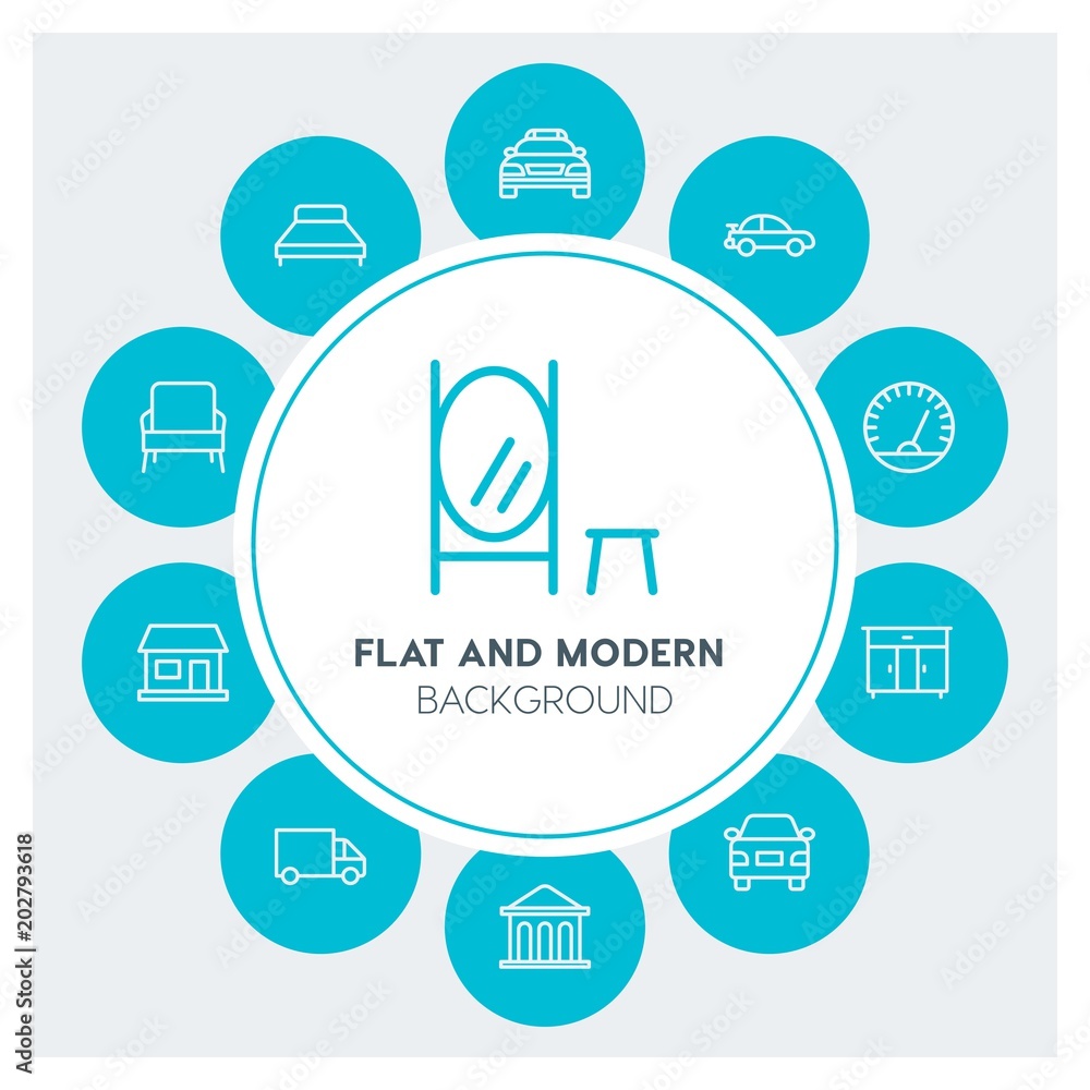 Φωτογραφία transports, buildings, furniture Infographic Circle outline Icons Set