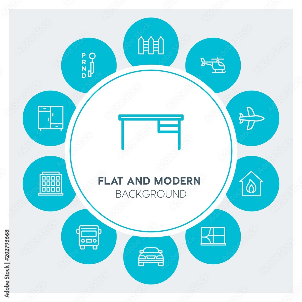Φωτογραφία transports, buildings, furniture Infographic Circle outline Icons Set