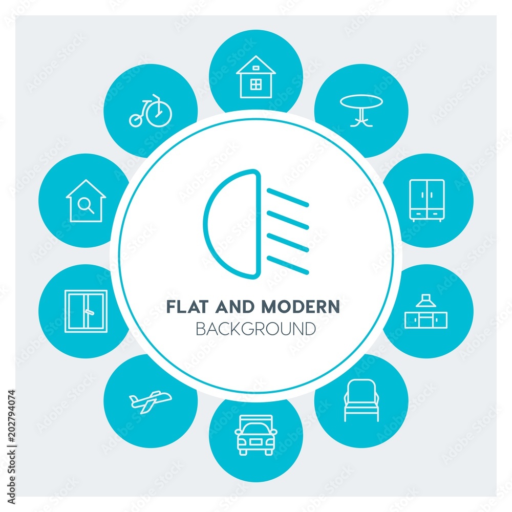 Φωτογραφία transports, buildings, furniture Infographic Circle outline Icons Set