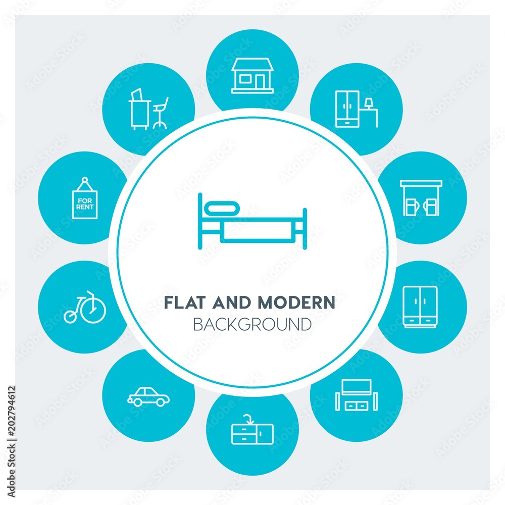 Φωτογραφία transports, buildings, furniture Infographic Circle outline Icons Set