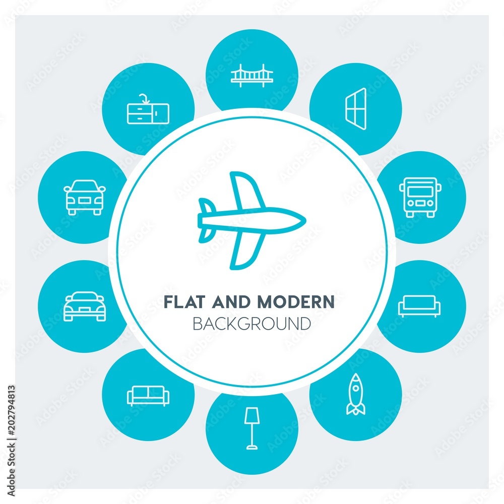Φωτογραφία transports, buildings, furniture Infographic Circle outline Icons Set