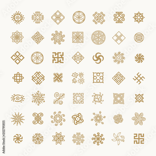 Set of icons with Slavic pagan symbols for your design photo