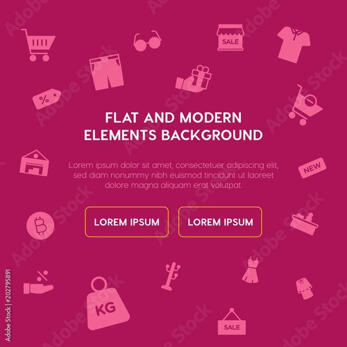 clothes, shopping fill vector icons and elements background concept on violet background.Multipurpose use on websites, presentations, brochures and more