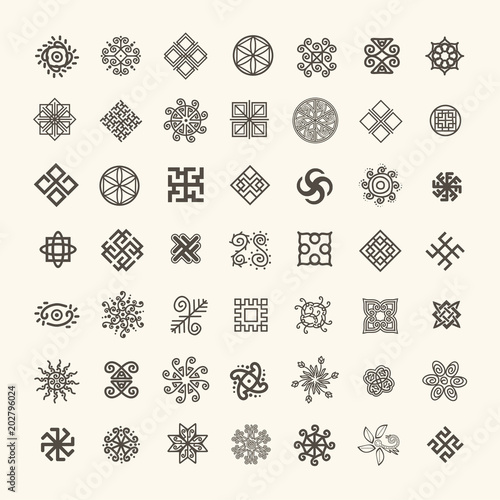 Set of icons with Slavic pagan symbols for your design photo