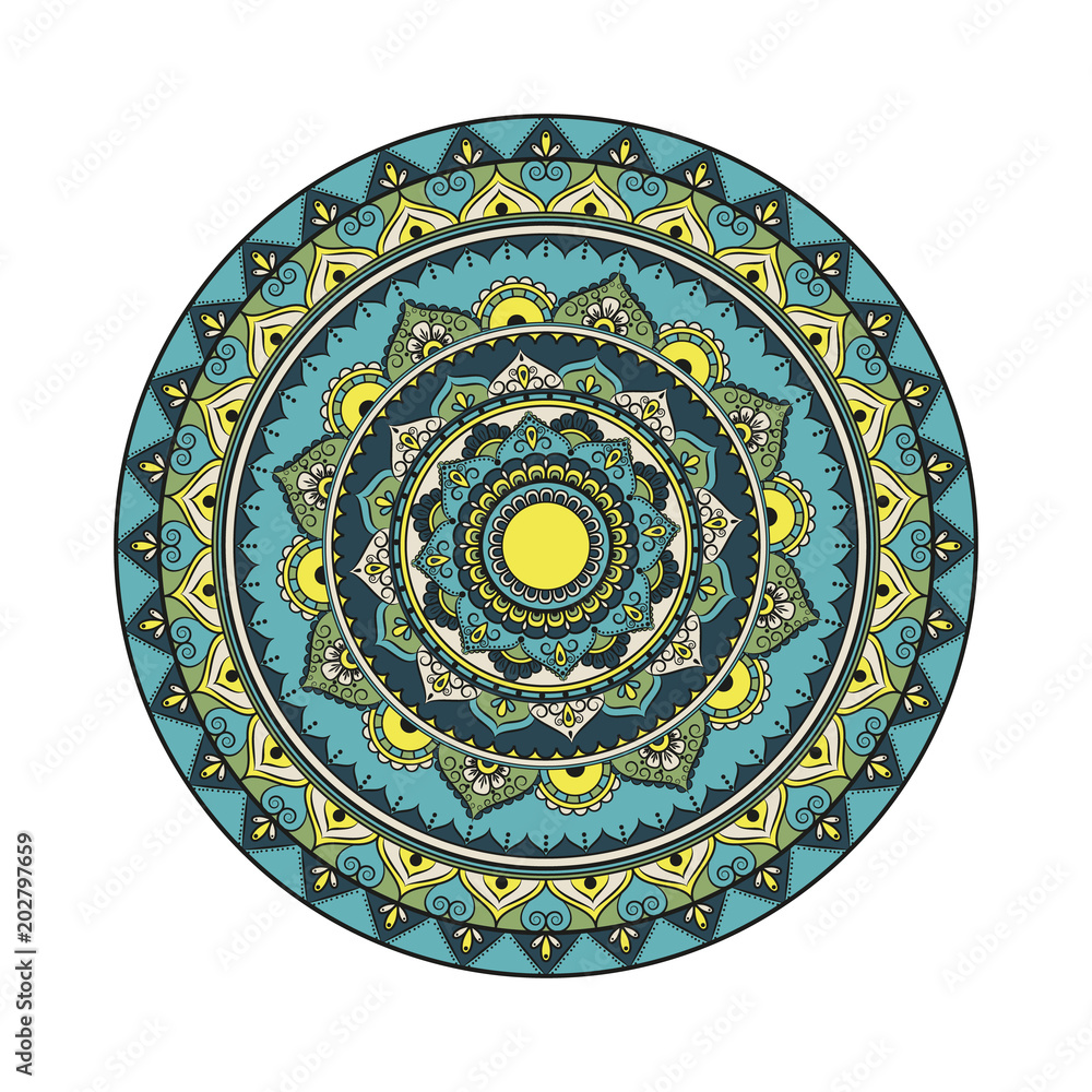 Naklejka premium Flower Mandala. Oriental pattern, vector illustration. Islam, Arabic, Indian, moroccan,spain, turkish, pakistan, chinese, mystic, ottoman motifs.