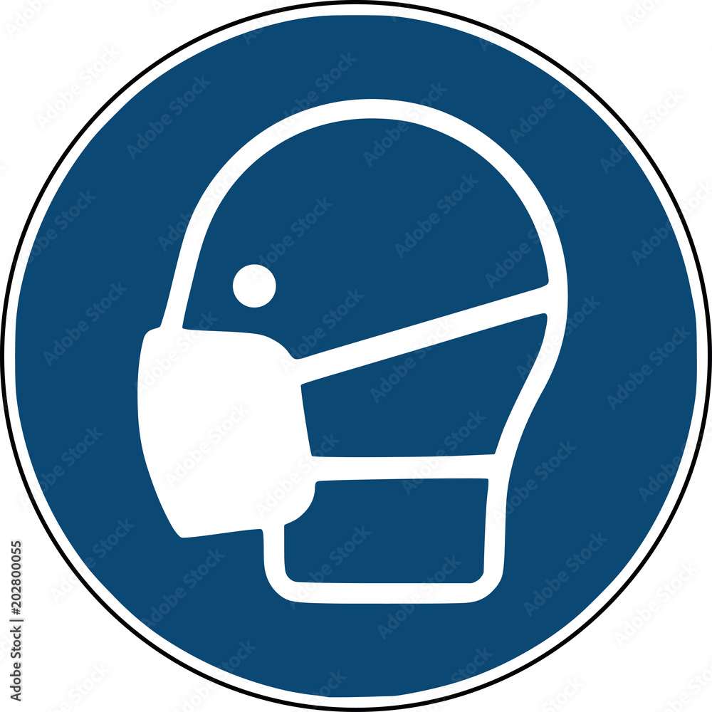 Mundschutz, Maske Symbol, blaues Schild - Gebotsschild  Baustelle  - obrazy, fototapety, plakaty 
