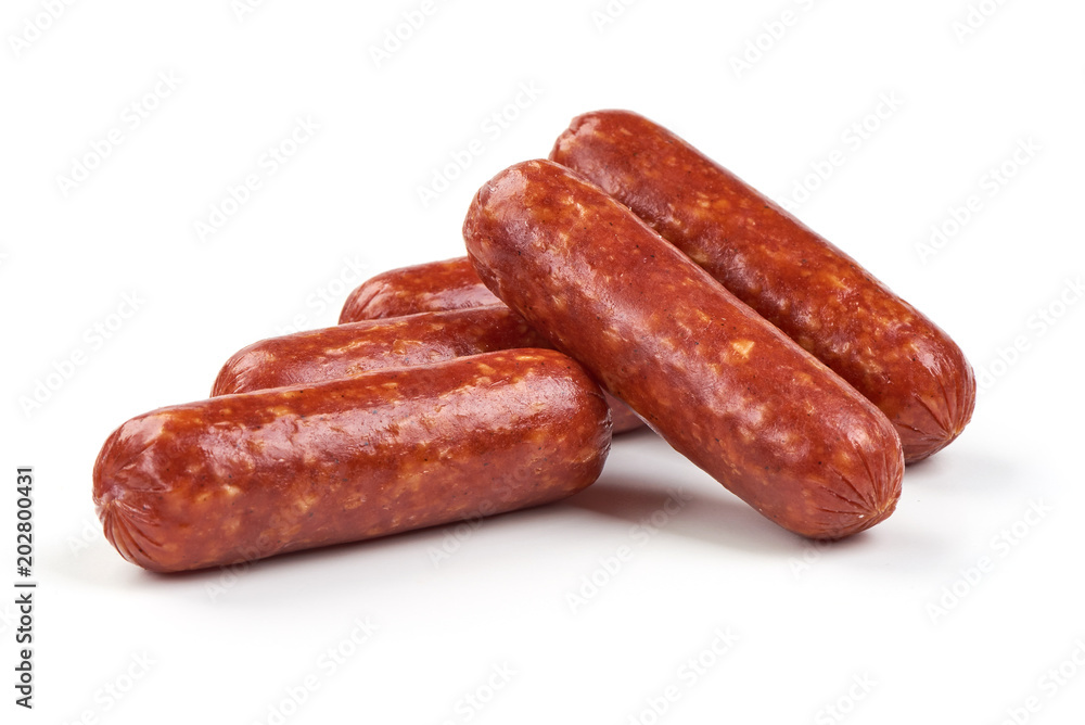 Salami smoked sausages with herbs isolated on white background Salami smoked sausages with herbs isolated on white background