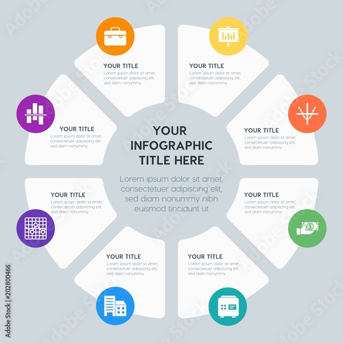 Circle chart business, money, charts infographic template with 8 options for presentations, advertising, annual reports © djvectors