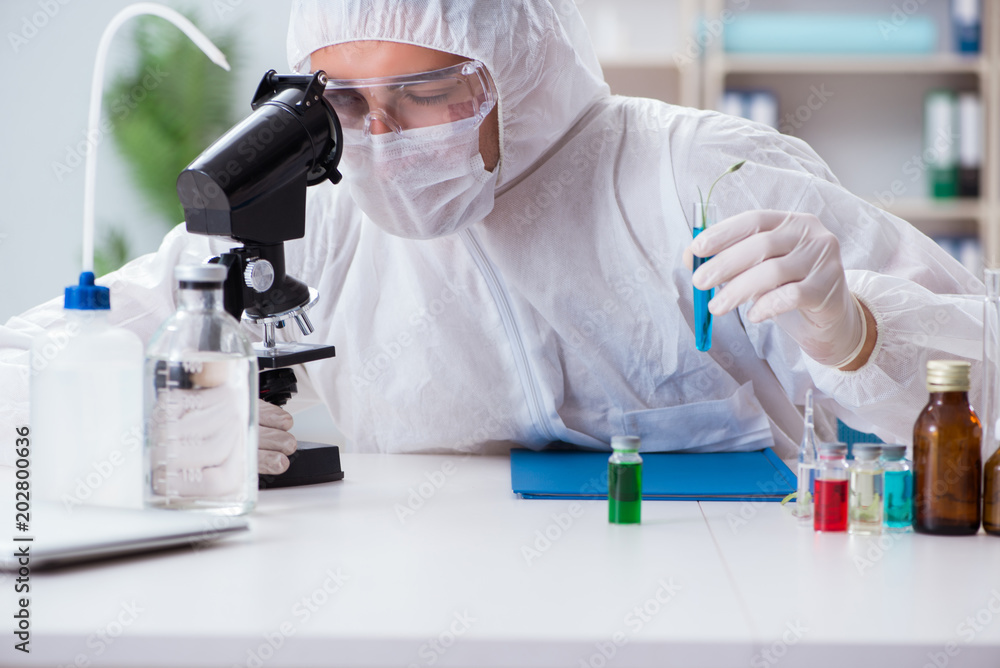 Young chemist student working in lab on chemicals Young chemist student working in lab on chemicals