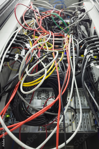 Interior of server with wires