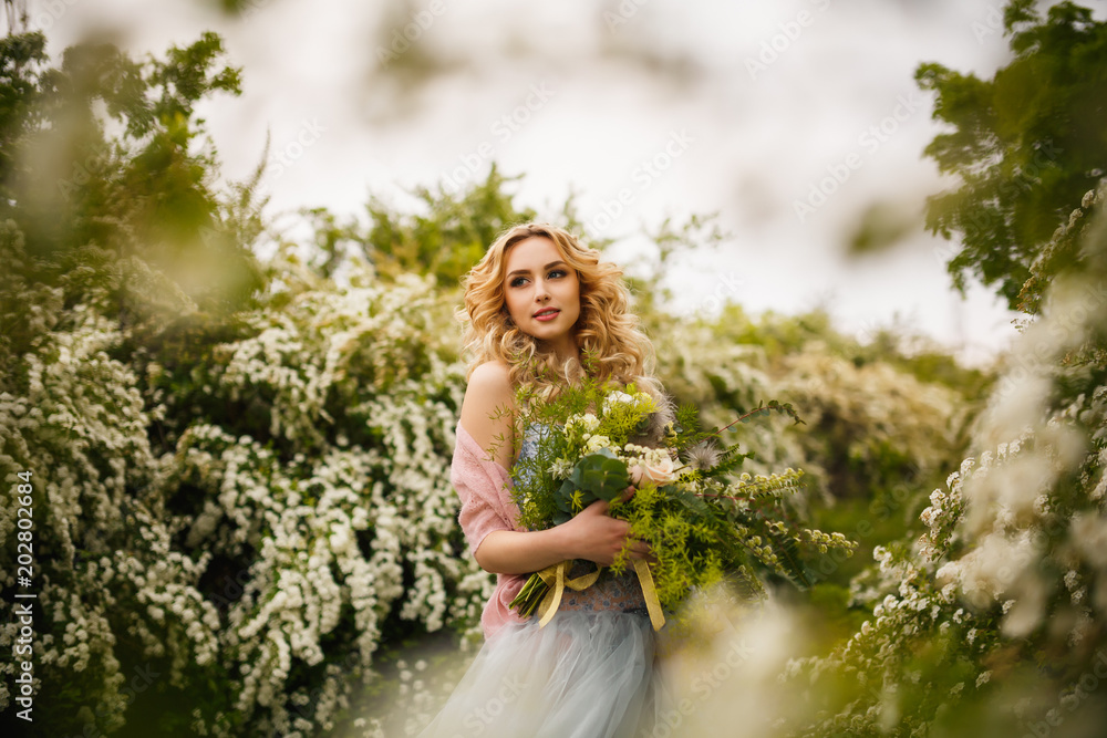 gorgeous bride style enjoying walking in summer or spring forest gorgeous bride style enjoying walking in summer or spring forest