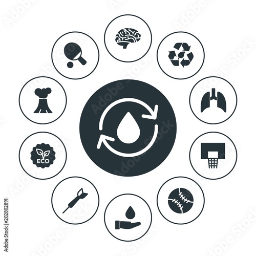 health, sports, nature Infographic Circle fill Icons Set. Contains such Icons as  eco, brain,  save, recycle,  league,  natural,  health,  tennis,  clean, human and more. Fully Editable. Pixel Perfect