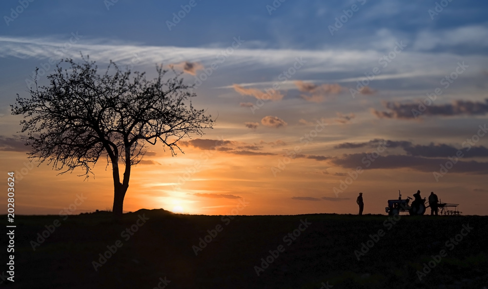 silhouette of a tractor